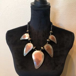Statement necklace copper w/ silver tone & brass.